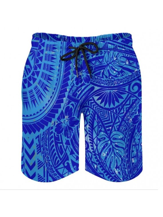 Short de bain homme turquoise Tatouage Polynesien