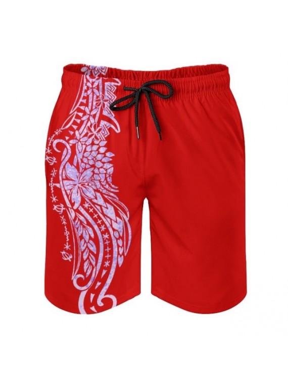 Short de bain homme Rouge imprimé tatouage polynesien