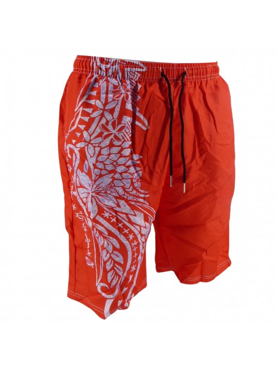 Short de bain homme Rouge imprimé tatouage polynesien
