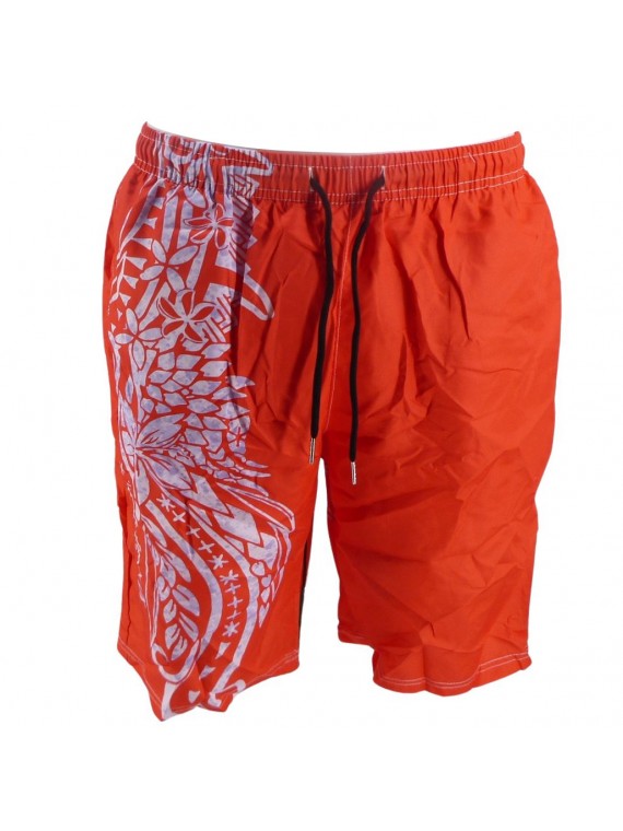 Short de bain homme Rouge imprimé tatouage polynesien