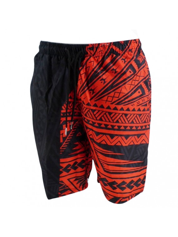 Short de bain homme Rouge et Noir motifs Tatouage maori