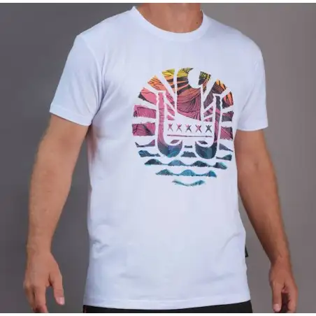 T-shirt blanc VA'A TAHITI drapeau polynesien couleur sunset
