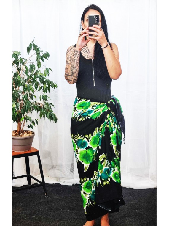 Paréo Noir et vert hibiscus line