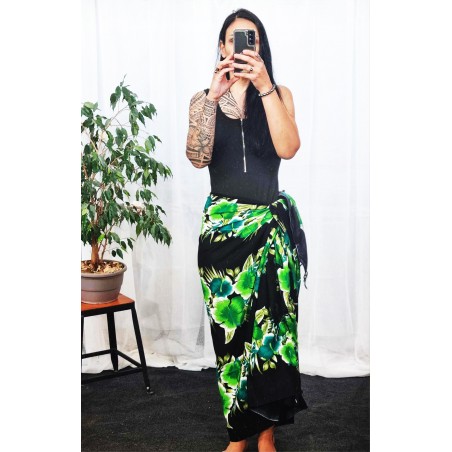 Paréo Noir et vert hibiscus line