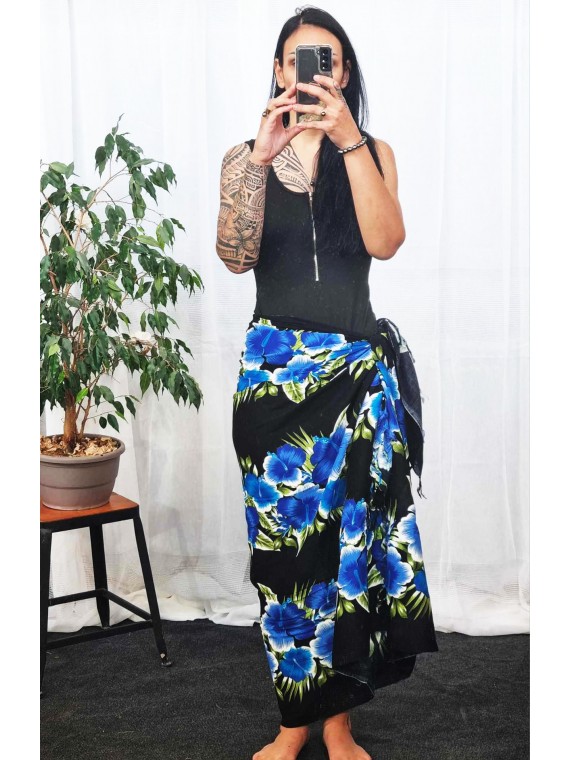 Paréo Noir et bleu hibiscus line
