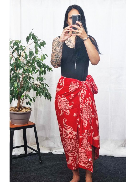 Paréo Rouge tatouage tortue mandala