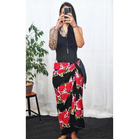 Paréo Noir et rouge hibiscus line
