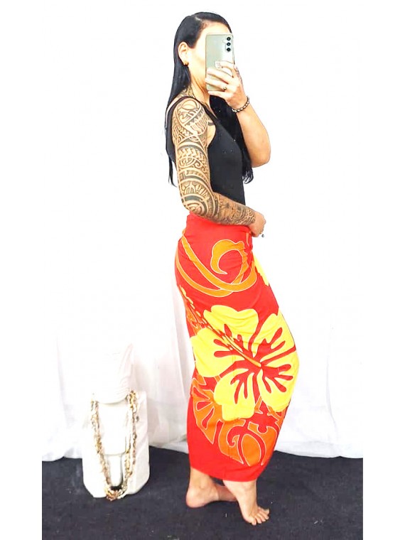 Paréo orange Tattoo et Hibiscus