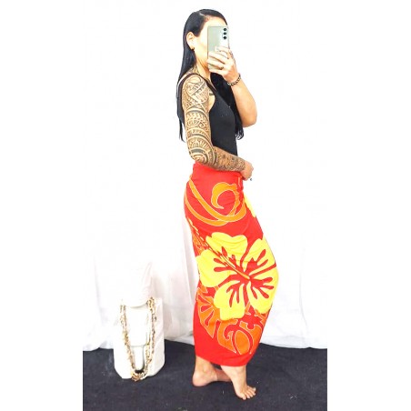 Paréo orange Tattoo et Hibiscus