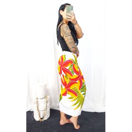 Paréo blanc fleurs toahotu