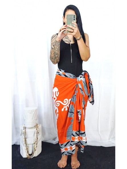 Paréo orange Tatouage Lezard