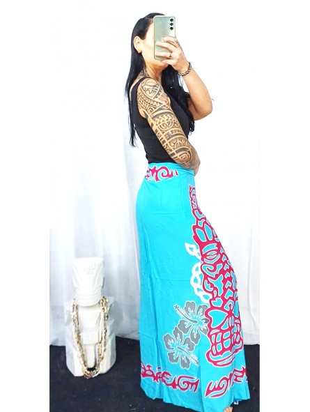 Paréo Turquoise Tatouage tiki