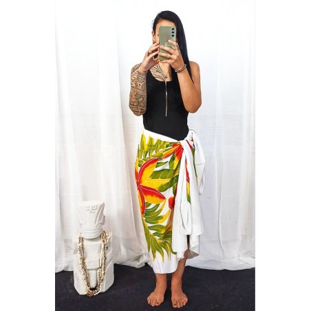 Paréo blanc fleurs toahotu