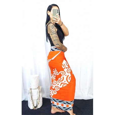 Paréo orange Tatouage Lezard