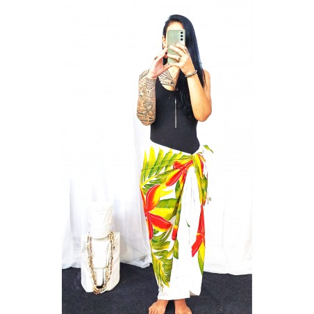 Paréo blanc fleurs toahotu