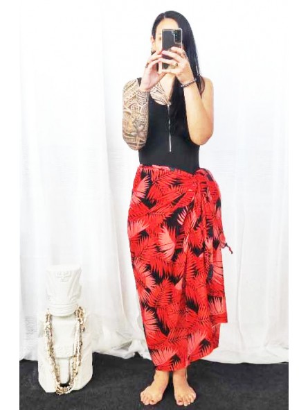 Paréo rouge et noir feuillage