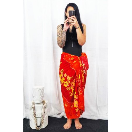 Paréo rouge hibiscus et tortue