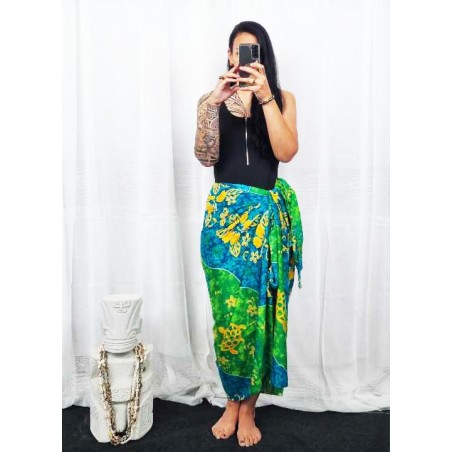 Paréo vert hibiscus et tortue