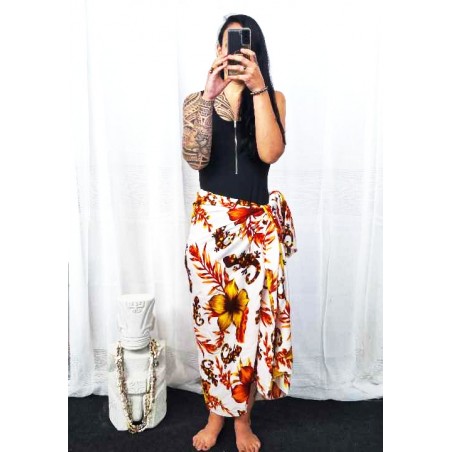 Paréo blanc orange lezard