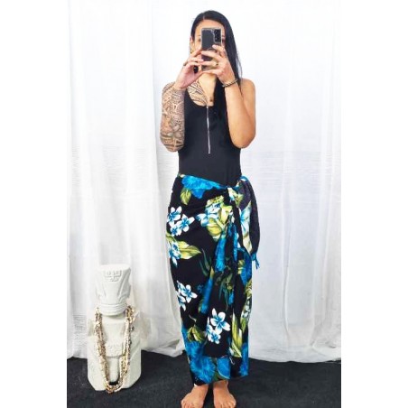 Paréo noir et turquoise hibiscus Syriacus