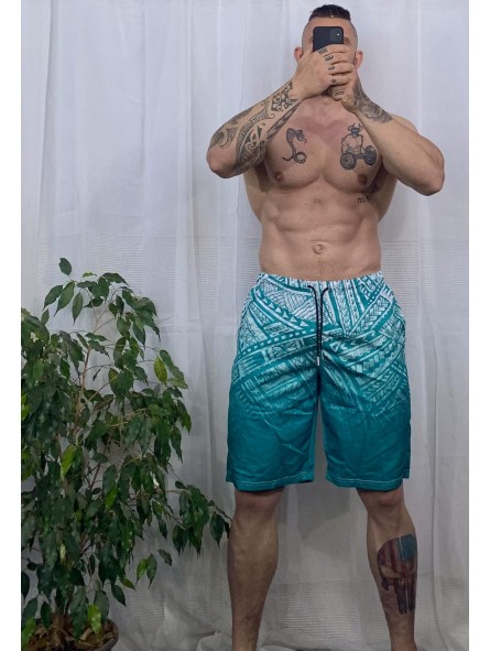 Short de bain homme couleur Verte motif tatouage Polynesien