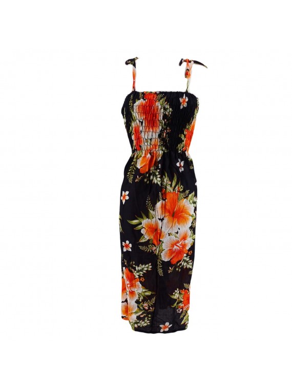 Robe noire triple hibiscus Orange