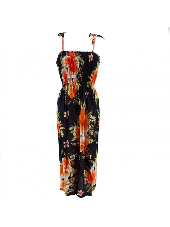 Robe noire triple hibiscus Orange