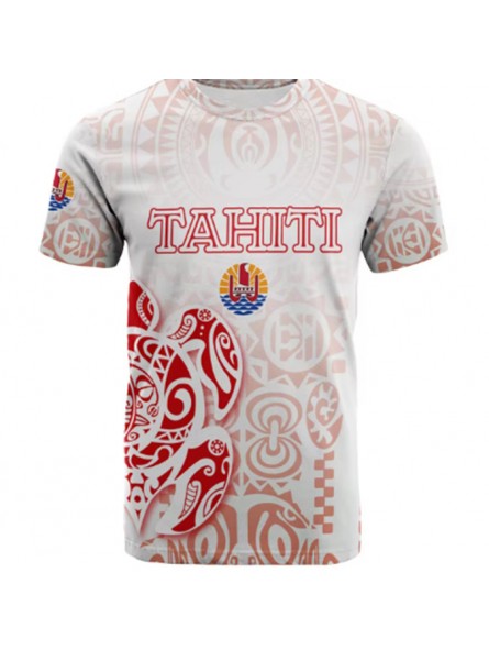 T-shirt Grande taille blanc et rouge Tatouage Tortue Tahiti