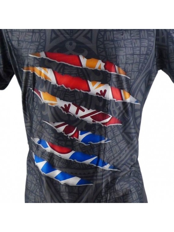 T shirt  noir avec drapeau tahitien déchiré