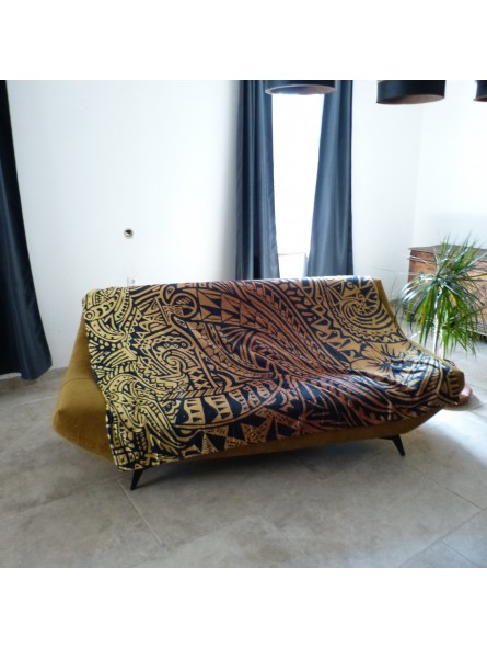 Grand Plaid Tatouage Polynésien marron et or