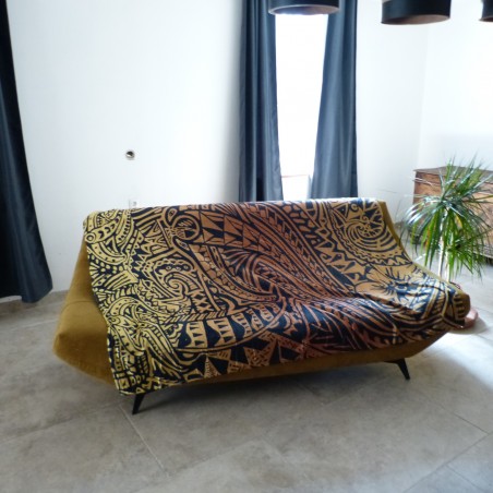 Grand Plaid Tatouage Polynésien marron et or