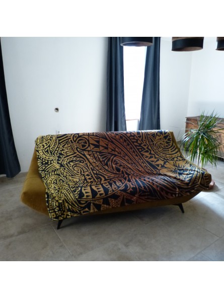 Grand Plaid Tatouage Polynésien marron et or