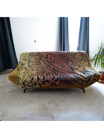 Grand Plaid Tatouage Polynésien marron et or