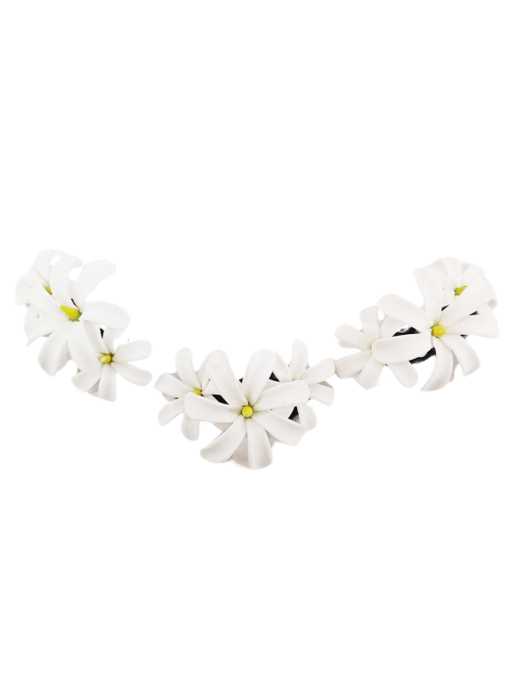 3 petites fleurs de tiaré monté sur coussinet en velour
