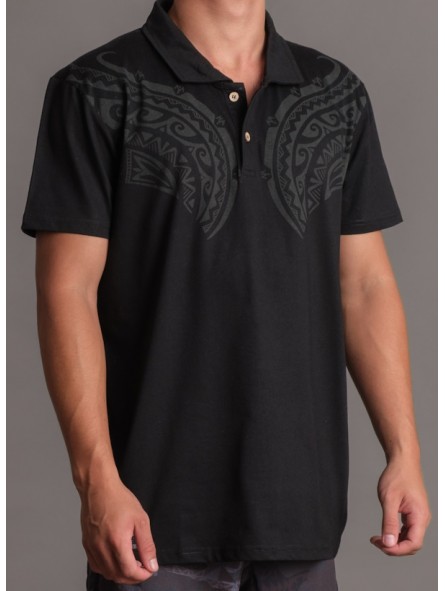 Polo VA'A TAHITI couleur Noir motif tatouage