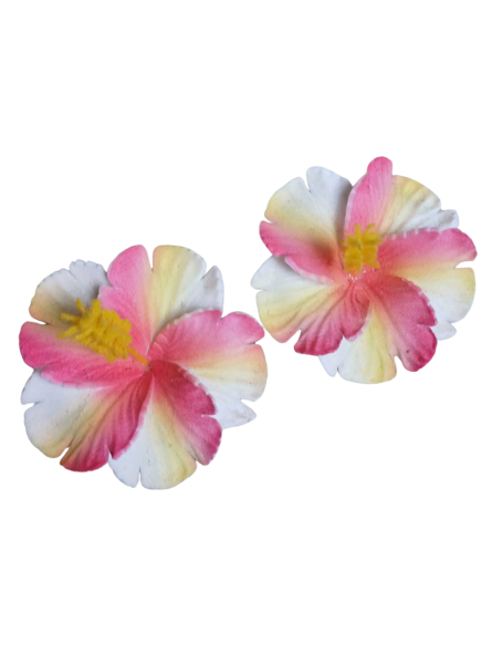 Paire de mini barrette à cheveux hibiscus marbré rose