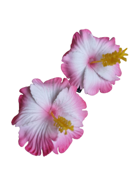paire de mini barrette à cheveux hibiscus rose et blanc