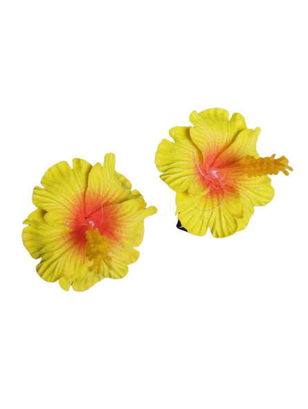 paire de mini barrette à cheveux hibiscus jaune