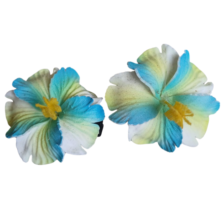 Paire de mini barrette à cheveux hibiscusmarbré turquoise