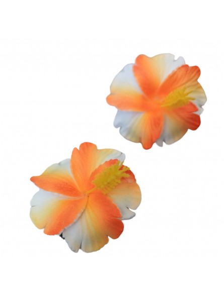 Paire de mini barrette à cheveux hibiscus marbré orange
