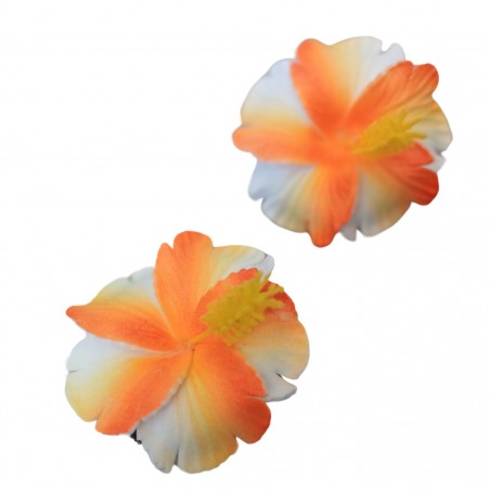 Paire de mini barrette à cheveux hibiscus marbré orange