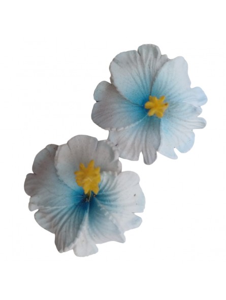 Paire de mini barrette à cheveux hibiscus blanc et bleu