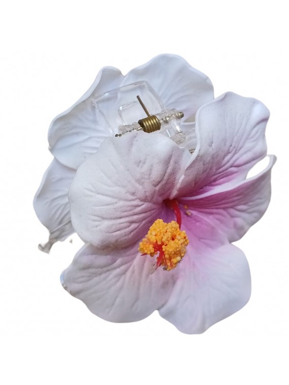 Pinces à cheveux croco hibiscus rose et blanc