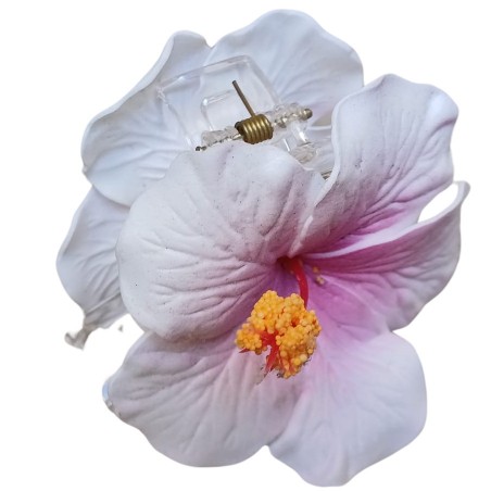 Pinces à cheveux croco hibiscus rose et blanc