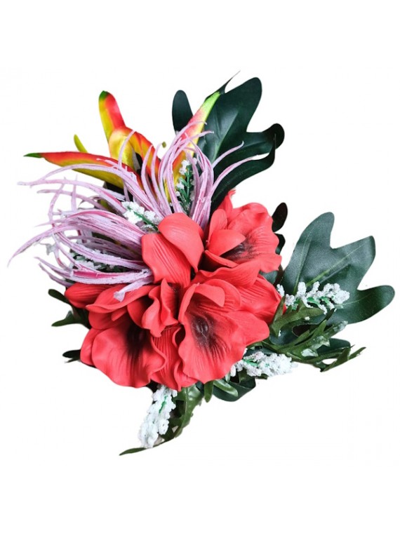 Fleurs 23 cm pour cheveux triple orchidée rouge