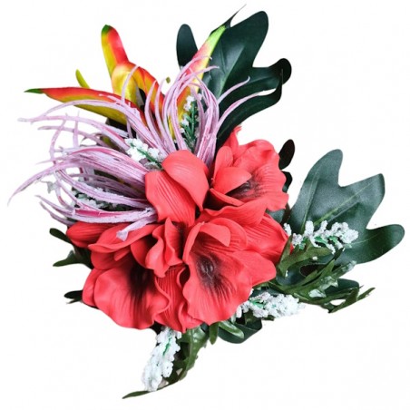 Fleurs 23 cm pour cheveux triple orchidée rouge
