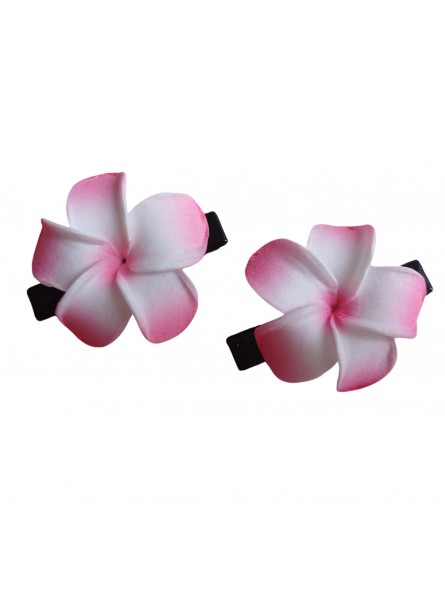 Paire pince croco  à cheveux  3.50 cm frangipane rose et blanc