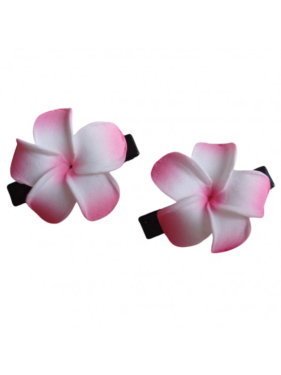 Paire pince croco  à cheveux  3.50 cm frangipane rose et blanc
