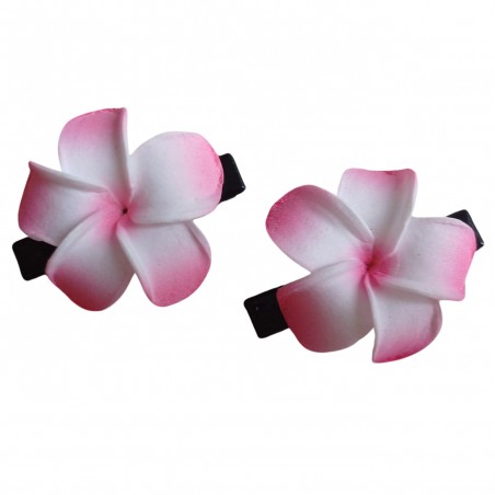 Paire pince croco  à cheveux  3.50 cm frangipane rose et blanc