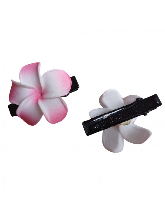 Paire pince croco  à cheveux  3.50 cm frangipane rose et blanc